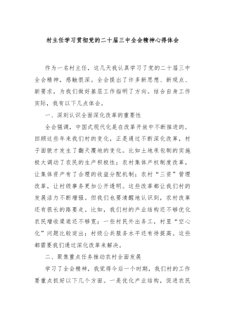 村主任学习贯彻党的二十届三中全会精神心得体会