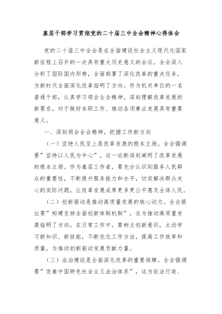 基层干部学习贯彻党的二十届三中全会精神心得体会