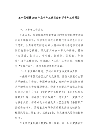 某市供销社2024年上半年工作总结和下半年工作思路