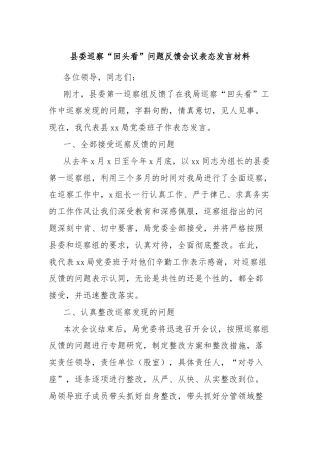 县委巡察“回头看”问题反馈会议表态发言材料