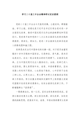 学习二十届三中全会精神研讨发言提纲