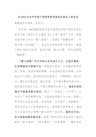 在2024年全市年轻干部培养使用座谈交流会上的发言