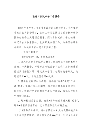 驻村工作队半年工作报告