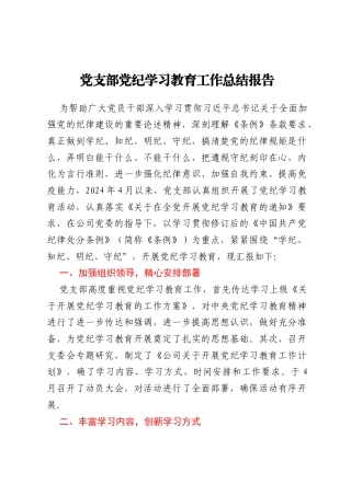 党支部党纪学习教育工作总结报告