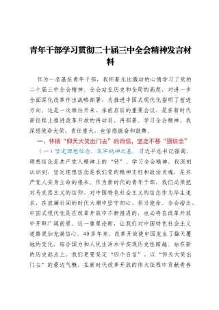 青年干部学习贯彻二十届三中全会精神发言材料