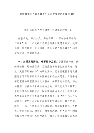 (2篇)组织部部长“两个确立”研讨发言材料汇编