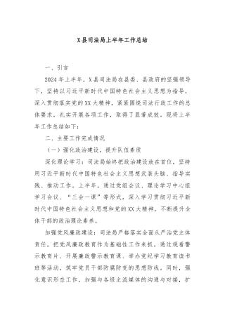 X县司法局上半年工作总结