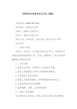 村级竞选支部委员会议记录（模版）