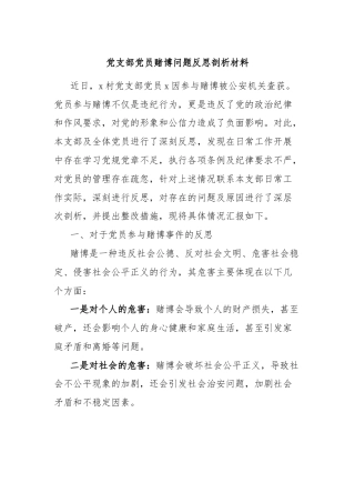 党支部党员赌博问题反思剖析材料