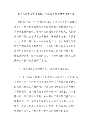 返乡人才学习学习党的二十届三中全会精神心得体会