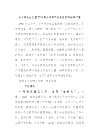 公司综合办公室2024年上半年工作总结及下半年打算