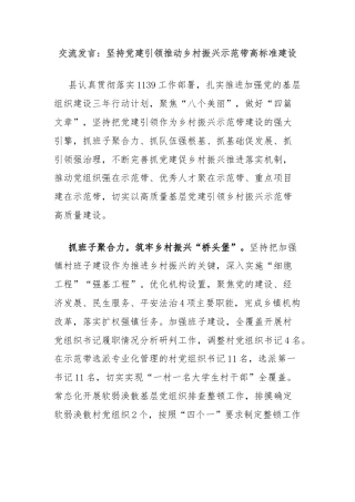 交流发言：坚持党建引领推动乡村振兴示范带高标准建设