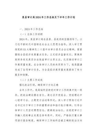 某县审计局2024年工作总结及下半年工作计划