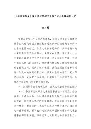 文化旅游局局长深入学习贯彻二十届三中全会精神研讨发言材料