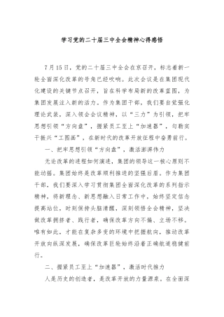 学习党的二十届三中全会精神心得感悟