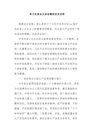 学习纪委会议讲话精神发言材料