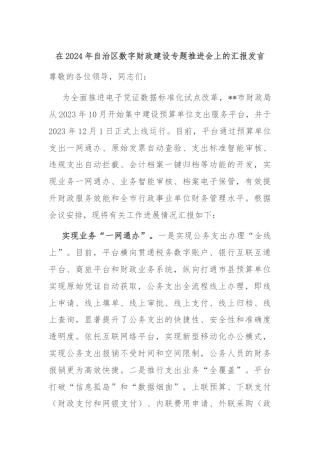 在2024年自治区数字财政建设专题推进会上的汇报发言