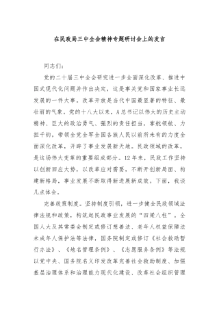 在民政局三中全会精神专题研讨会上的发言