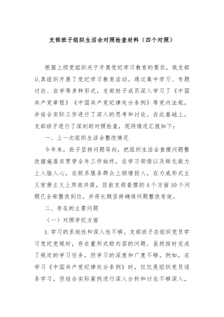 支部班子组织生活会对照检查材料（四个对照）