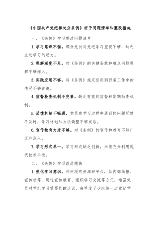 《中国共产党纪律处分条例》班子问题清单和整改措施