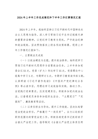 2024年上半年工作完成情况和下半年工作打算情况汇报