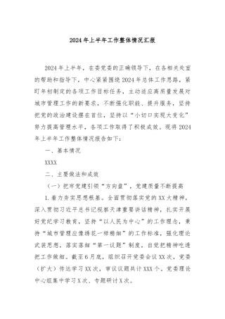 2024年上半年工作整体情况汇报