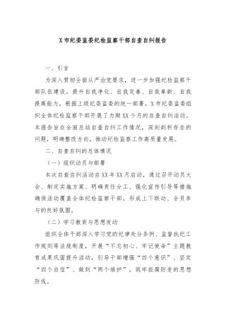 X市纪委监委纪检监察干部自查自纠报告
