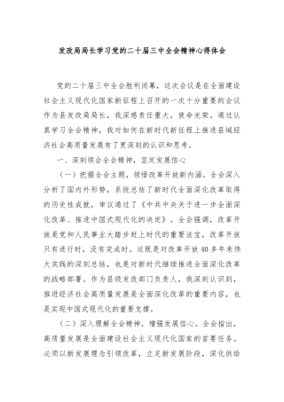 发改局局长学习党的二十届三中全会精神心得体会