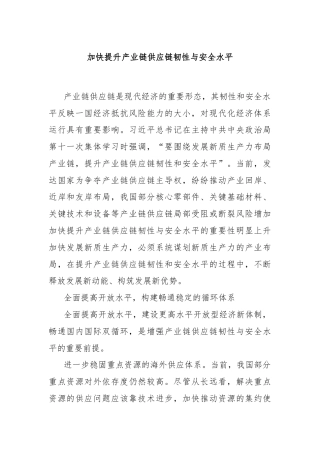 加快提升产业链供应链韧性与安全水平