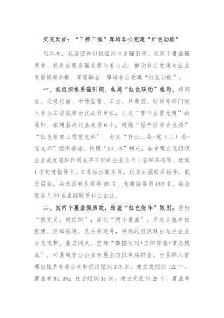 交流发言：“三抓三强”厚培非公党建“红色动能”
