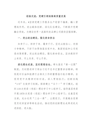 经验交流：党建引领助推高质量发展