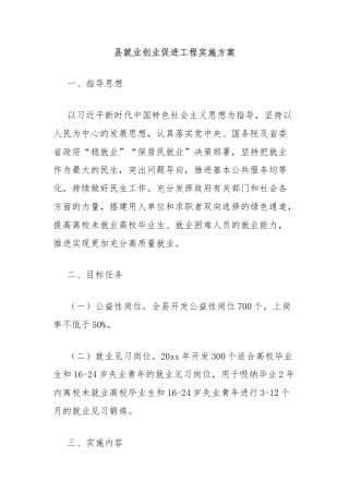 县就业创业促进工程实施方案