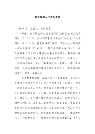 信访维稳工作表态发言