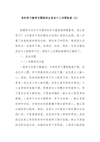 党纪学习教育专题民主生活会班子对照检查（2）