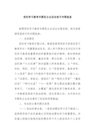 党纪学习教育专题民主生活会班子对照检查