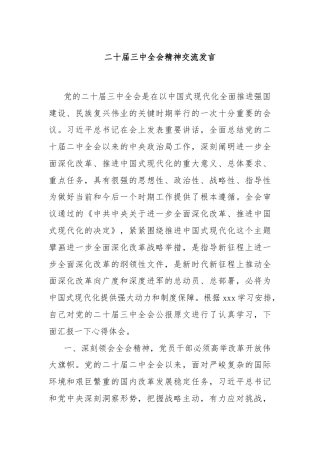 二十届三中全会精神交流发言
