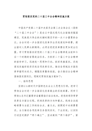 贯彻落实党的二十届三中全会精神实施方案