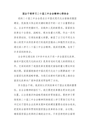 国企干部学习二十届三中全会精神心得体会