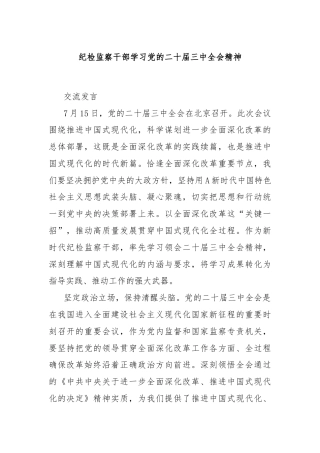 纪检监察干部学习党的二十届三中全会精神