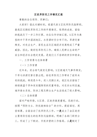 区抗旱防汛工作情况汇报