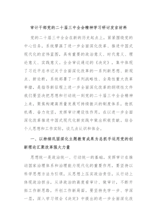 审计干部党的二十届三中全会精神学习研讨发言材料