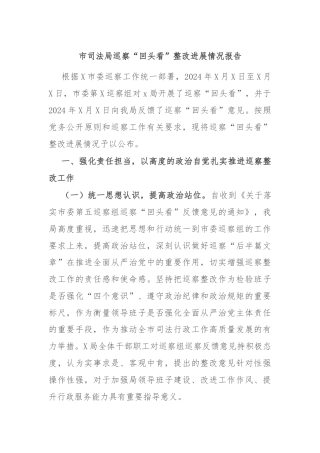 市司法局巡察“回头看”整改进展情况报告