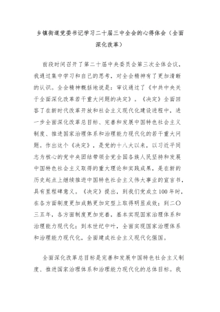 乡镇街道党委书记学习二十届三中全会的心得体会（全面深化改革）