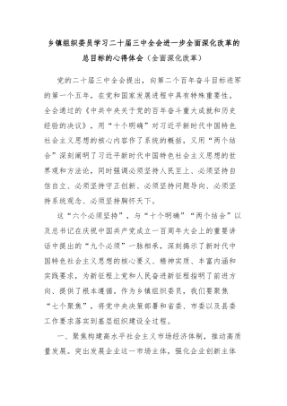 乡镇组织委员学习二十届三中全会进一步全面深化改革的总目标的心得体会（全面深化改革）