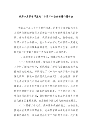 政府办主任学习党的二十届三中全会精神心得体会