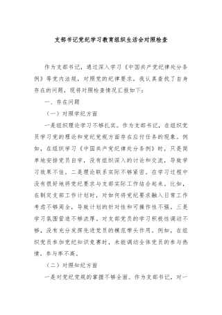 支部书记党纪学习教育组织生活会对照检查