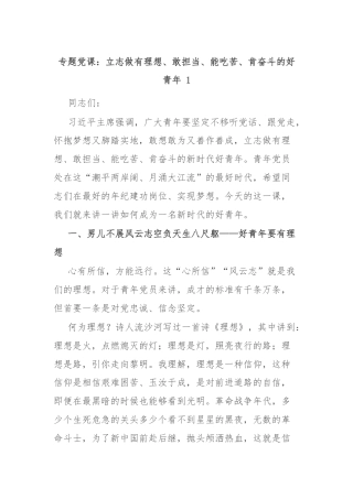 专题党课：立志做有理想、敢担当、能吃苦、肯奋斗的好青年 1