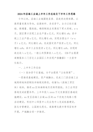 2024年沿海工业城上半年工作总结及下半年工作思路