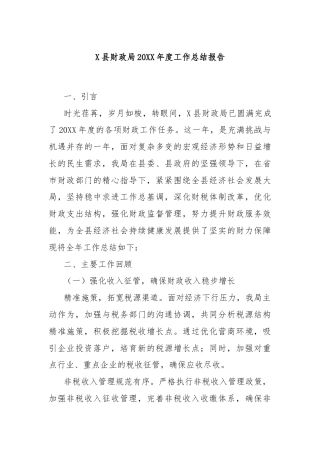 X县财政局20XX年度工作总结报告