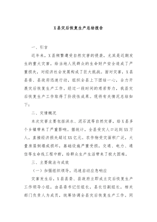 X县灾后恢复生产总结报告